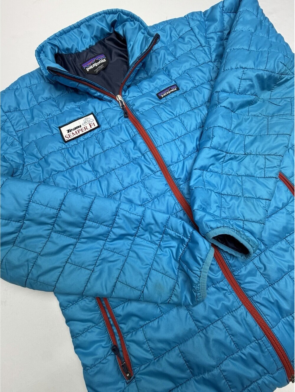 Patagonia Nano Puff Jacket Men’s Large Blue - Logo - Small Rips, Stains, Patch